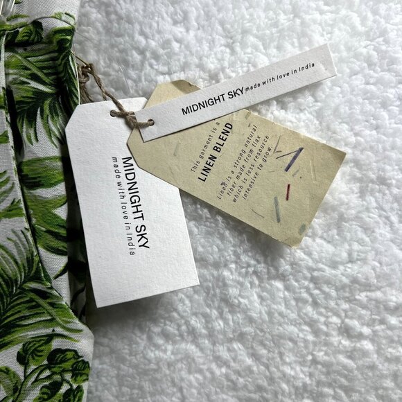 Midnight Sky NWT Linen Blend Women M Green Tropical Wide Leg Pants Boho Vacation - Picture 3 of 12